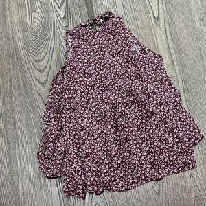 American Eagle Outfitters Blouse Open Shoulder Floral Key Hole Back Maroon XS